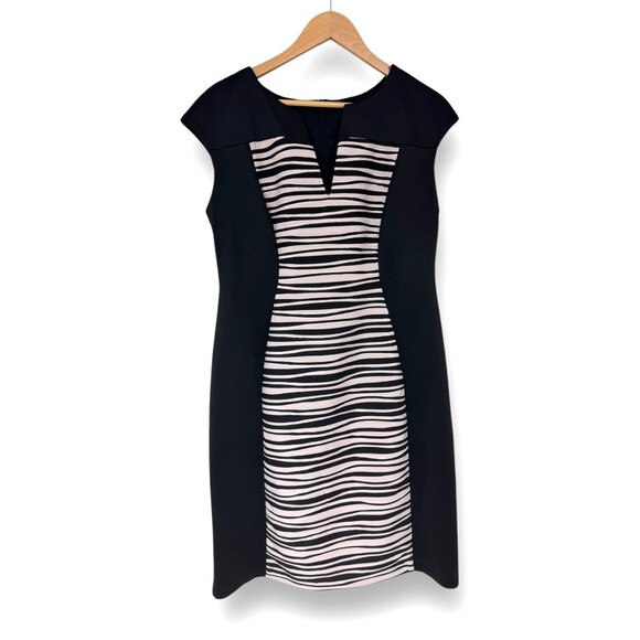 Connected Apparel Black Light Pink Panel Scuba Sheath Dress Size 14 Classy Women - Picture 2 of 5